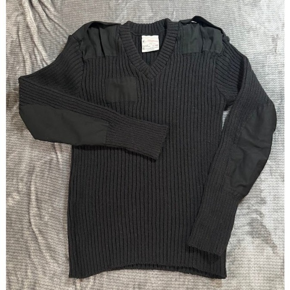 Brigade Quartermasters Woolly Pully Sweater Men 44 Black Wool Commando V-Neck UK